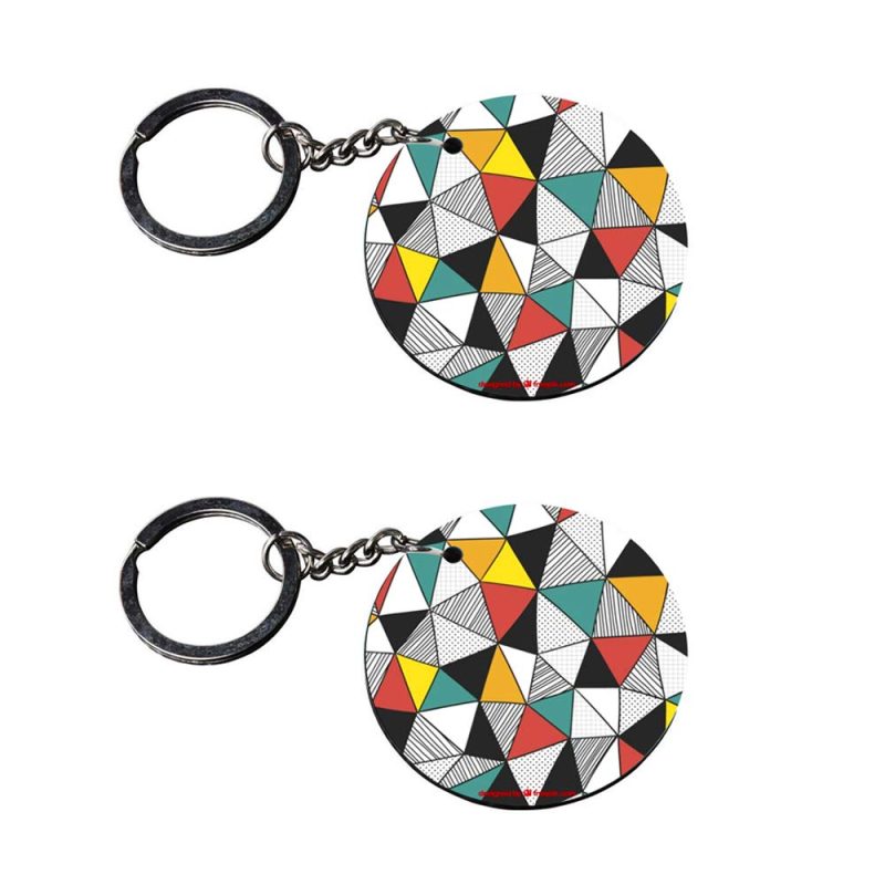 Geometric Print Round Metal Keychain