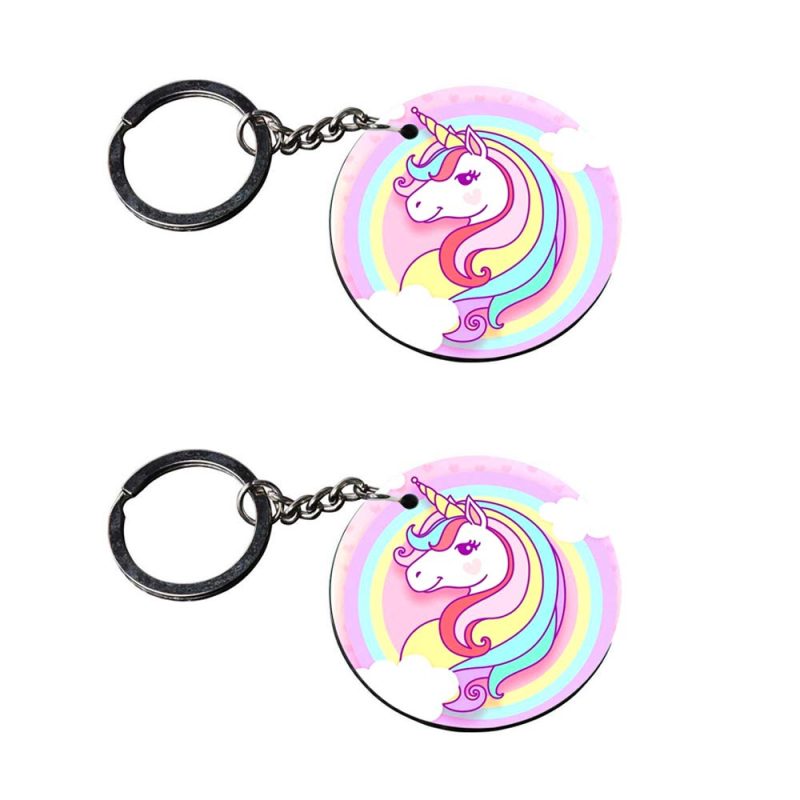 Round Rainbow Unicorn Keychain Set