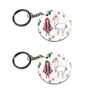 | llama keychain | keychain for ecosport customized keychain with photo Printed Wooden Keychain| Circle Shape Set of 2 keyrin