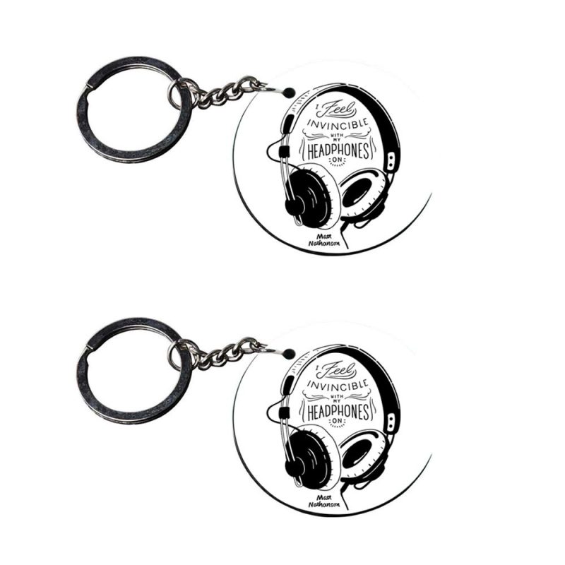 Round Headphones Music Quote Keychain