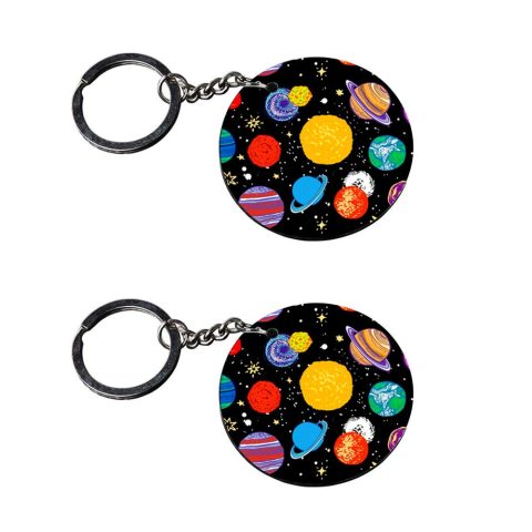 Crafty Worth | universe keychain | keychain holder keychain customized keychain with photo Printed Wooden Keychain| Circle Shape Set of 2 keyrings 2×2 inch