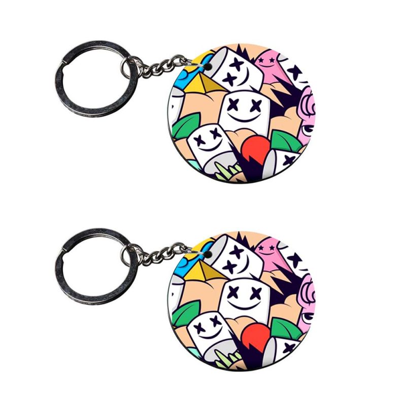 Round Smiley Doodle Printed Keychain