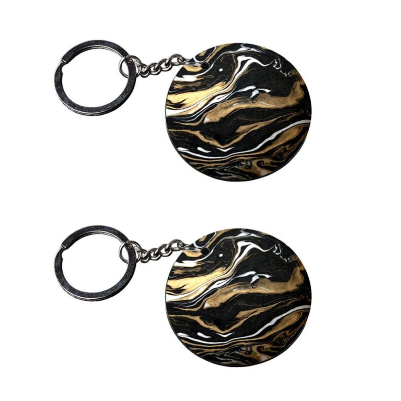 Round Marble Print Metal Keychain
