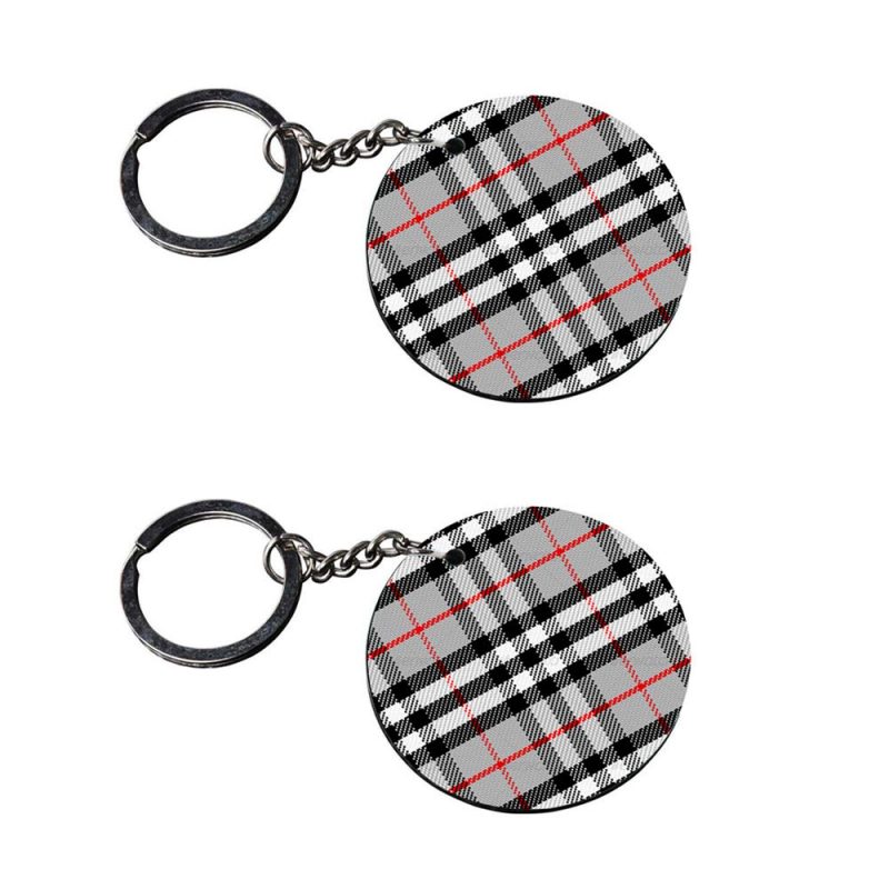 Round Plaid Pattern Personalized Keychain