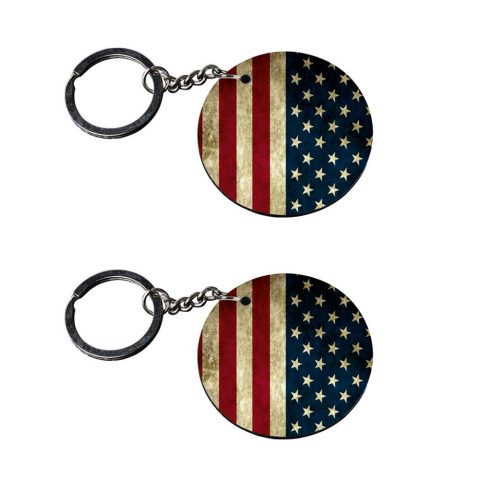 Crafty Worth | american flag keychains | keychain for bike customized keychain with photo Printed Wooden Keychain| Circle Shape Set of 2 keyrings 2×2 inch