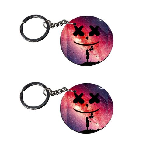 Crafty Worth | X X smily marshmallow keychain | p keychain customized keychain with photo Printed Wooden Keychain| Circle Shape Set of 2 keyrings 2×2 inch