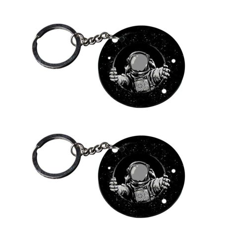 Crafty Worth | Space men keychain | keychain id card holder customized keychain with photo Printed Wooden Keychain| Circle Shape Set of 2 keyrings 2×2 inch