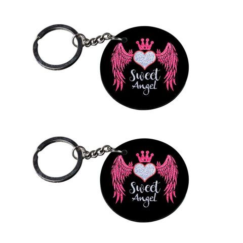 Crafty Worth | angel keychain | keychain marvel customized keychain with photo Printed Wooden Keychain| Circle Shape Set of 2 keyrings 2×2 inch