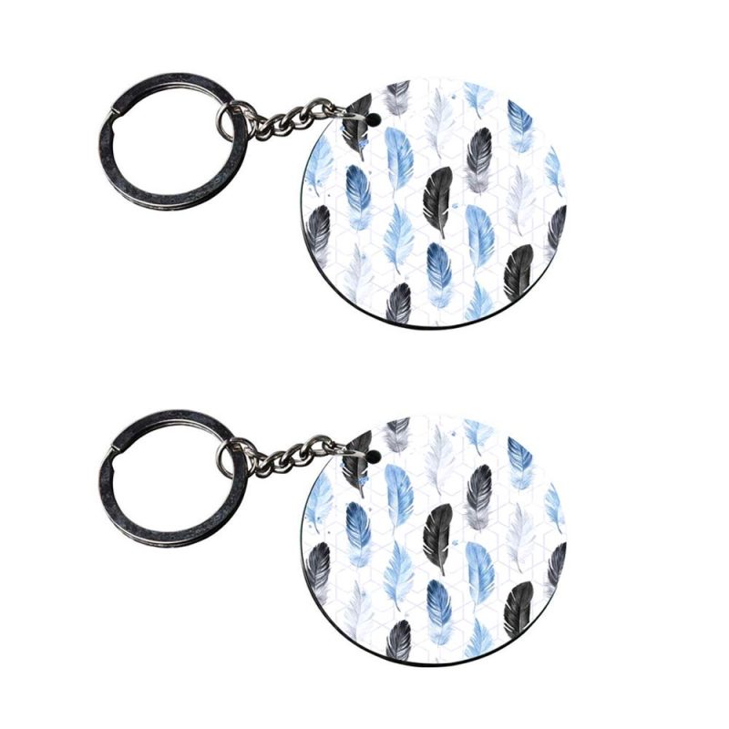 Round Feather Print Keychains Set