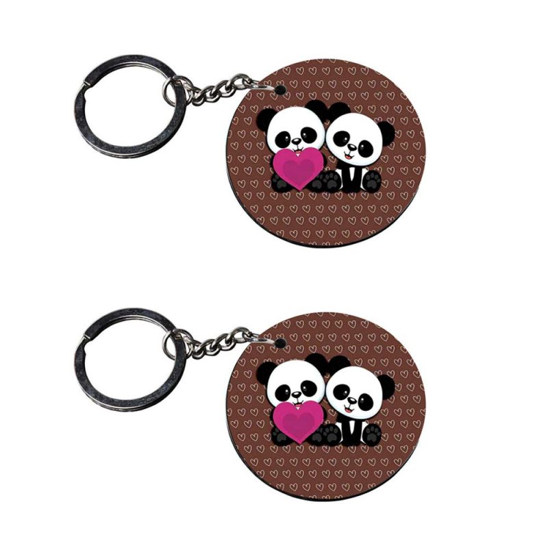 Personalized Panda Heart Round Keychain