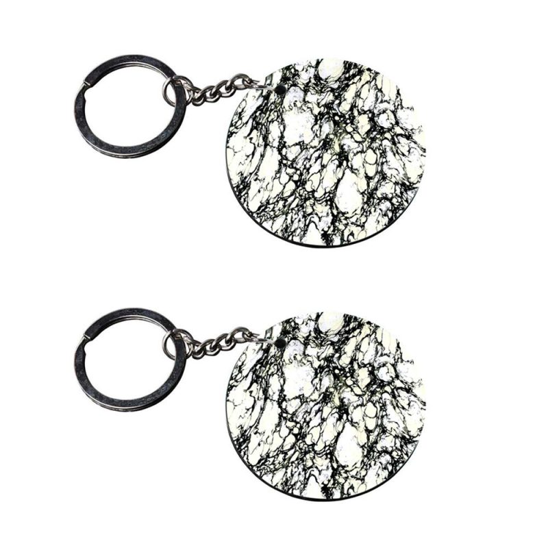 Round Black And White Marble Keychain