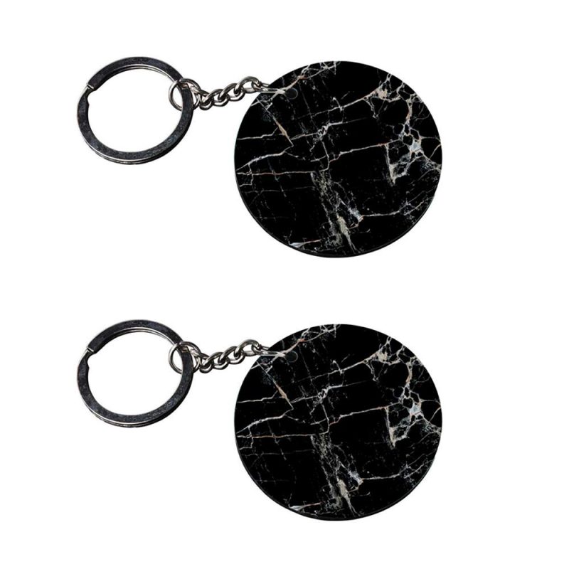 Round Black Marble Effect Keychain