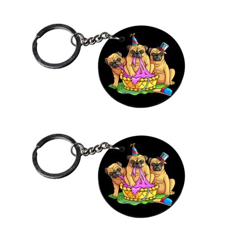 Crafty Worth | dog in basket keychain | keychain for car customized keychain with photo Printed Wooden Keychain| Circle Shape Set of 2 keyrings 2×2 inch