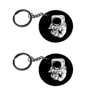 CraftyWorth | Space men keychain | keychain holder for home decor customized keychain with photo Printed Wooden Keychain| Circle Shape Set of 2 keyrings 2x2 inch