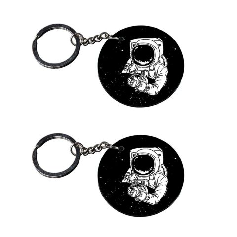 Crafty Worth | Space men keychain | keychain holder for home decor customized keychain with photo Printed Wooden Keychain| Circle Shape Set of 2 keyrings 2×2 inch