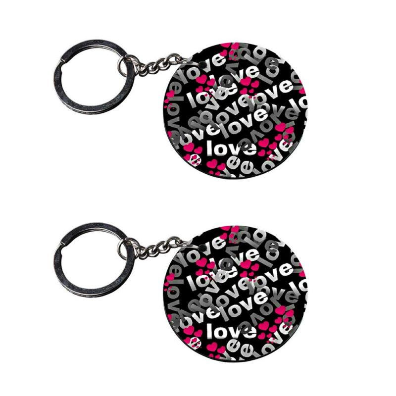 Round Love Printed Keychain Set