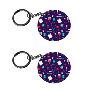 | medical keychain | e keychain customized keychain with photo Printed Wooden Keychain| Circle Shape Set of 2 keyrings 2x2 in