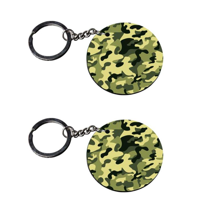 Round Camouflage Army Print Keychain