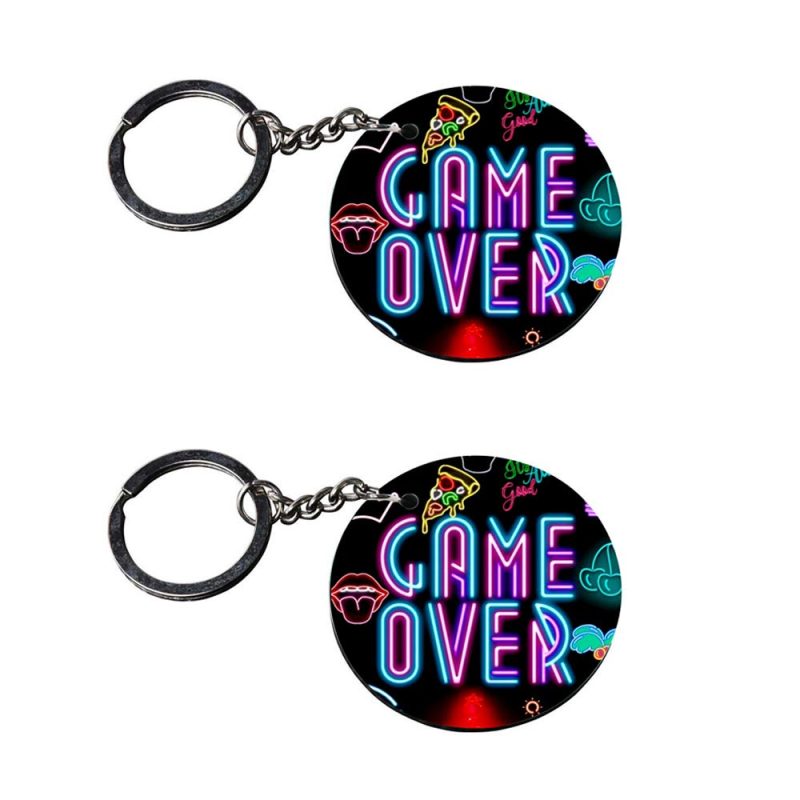 Round Neon Game Over Keychain