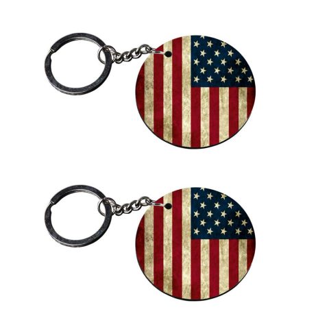 Crafty Worth | american flag keychains | keychain for car car customized keychain with photo Printed Wooden Keychain| Circle Shape Set of 2 keyrings 2×2 inch