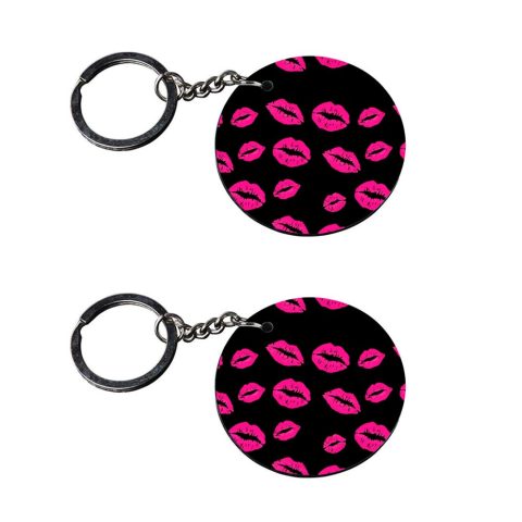 Crafty Worth | lips keychain | keychain stand customized keychain with photo Printed Wooden Keychain| Circle Shape Set of 2 keyrings 2×2 inch