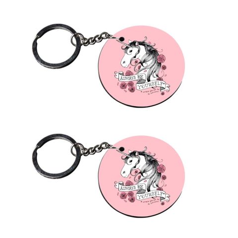 Crafty Worth | rainbow unicorn keychain | keychain for bike customized keychain with photo Printed Wooden Keychain| Circle Shape Set of 2 keyrings 2×2 inch