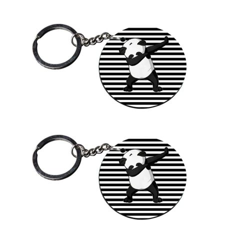 Crafty Worth | panda dab keychain | z keychain customized keychain with photo Printed Wooden Keychain| Circle Shape Set of 2 keyrings 2×2 inch