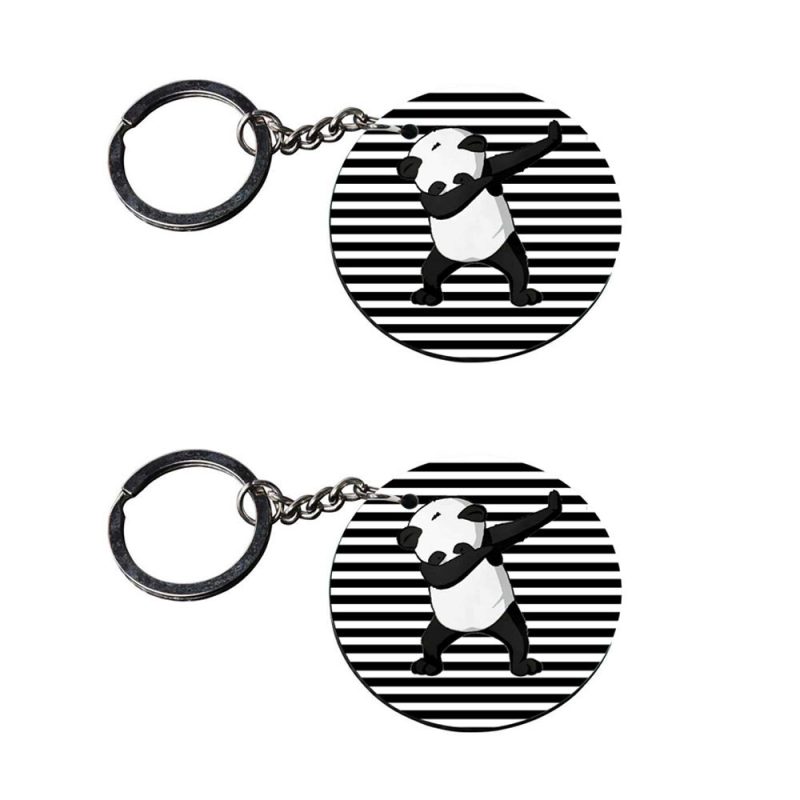 Round Dabbing Panda Wooden Keychain
