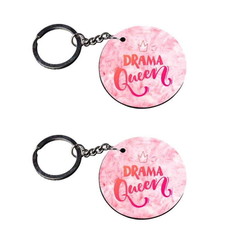 Drama Queen Round Wooden Keychain Set