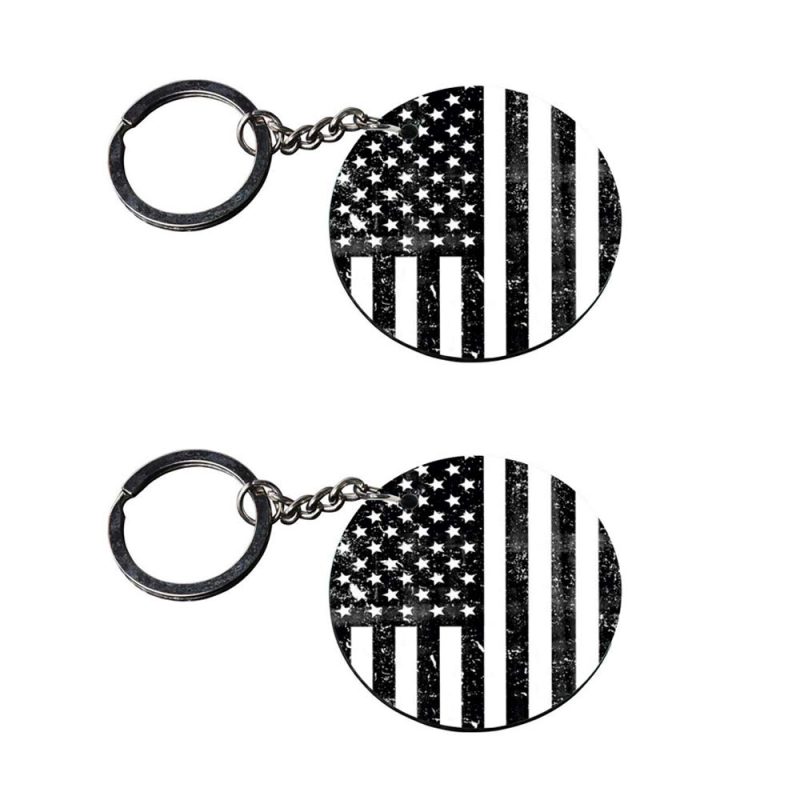 Distressed Flag Round Wooden Keychain