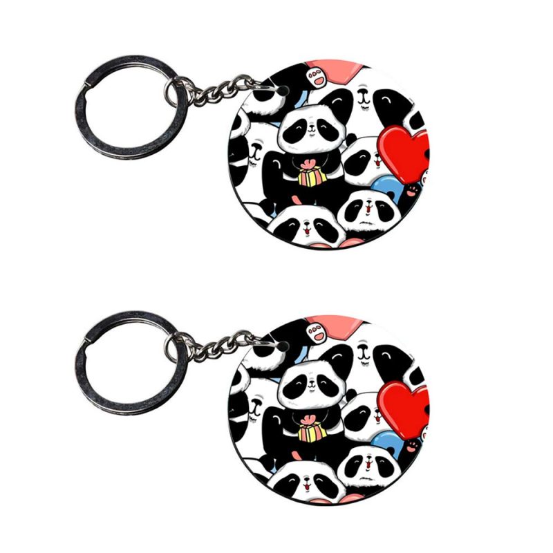 Round Panda Print Keychain