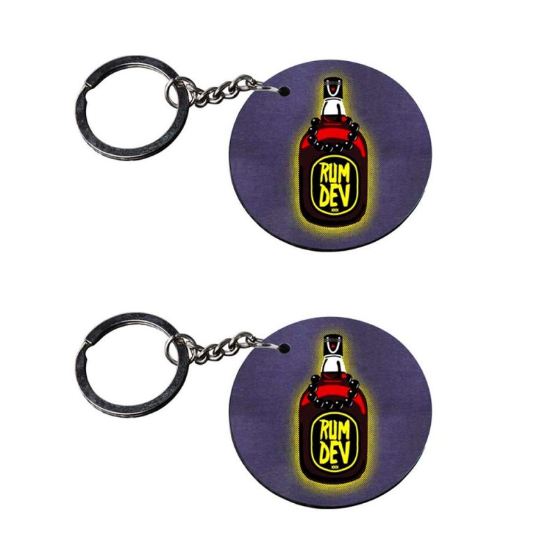 Round Rum Dev Wooden Keychain Set