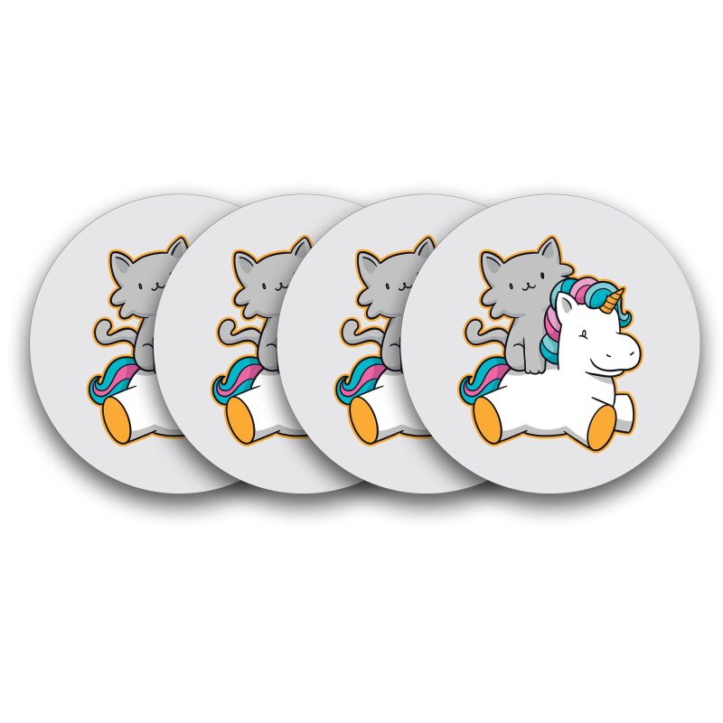 Cat On Unicorn Wooden Coaster Set