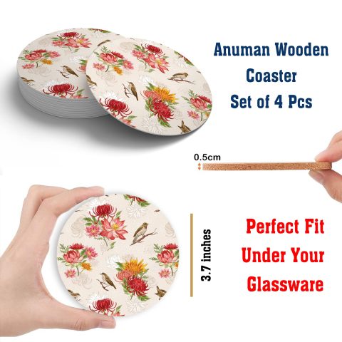 Crafty Worth | MDF Wood Coasters |Gift this Unique Designer Printed Coasters | coasters for drinks Handmade Wooden Coaster Set for Home Kitchen, Office Desk for girls, boys, kids | Set of 4 (3.7 IN x 3.7 IN - alternate view