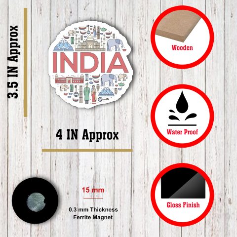 Crafty Worth | India Theme Souvenir Wooden Refrigerator Stylish Fridge Magnet Perfect Souvenir Gift for Brother, Sister, Kids | Home Decor | Kitchen Decor | Pack of 1 | Multicolor