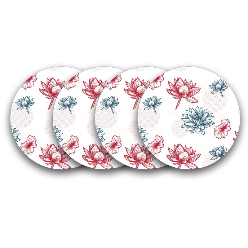 Lotus Print Round Wooden Coasters