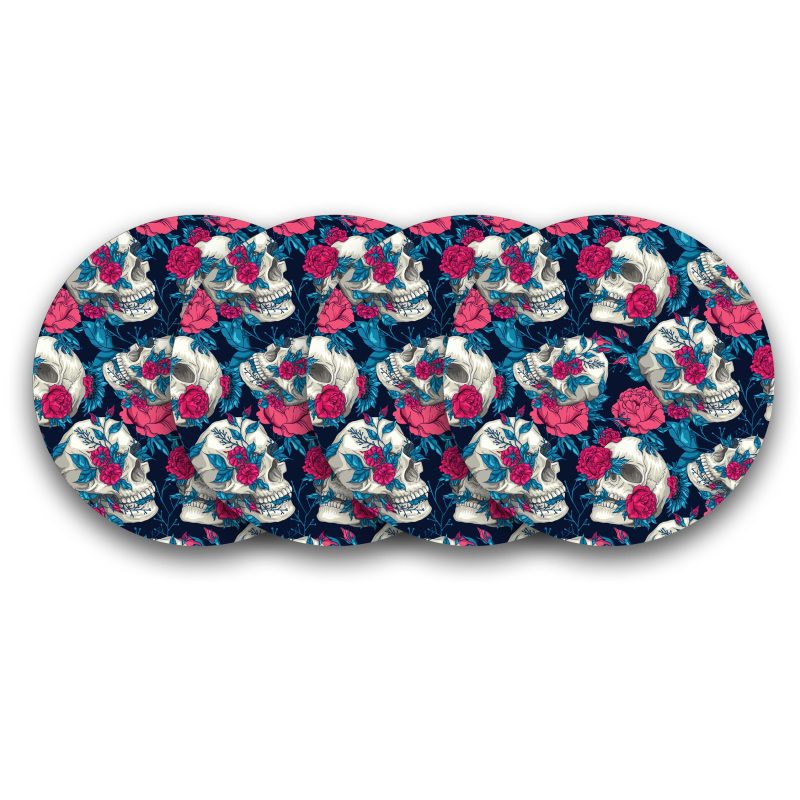 Floral Skull Round Wooden Coasters
