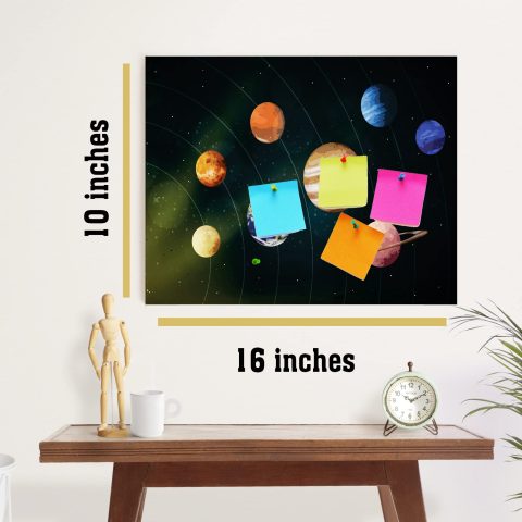 Crafty Worth | Solar System design Bulletin Board Notice Pin Board | Vision Soft Board Combo with Thumb Push Pins| Pin-up Board/Soft Board/Bulletin Board Pin Board Customized | 10×16 inches - alternate view