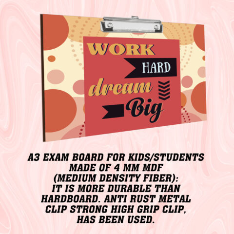 Crafty Worth | Wooden Drawing | Writing | Exam Board | School | College | clip board for girls| clip board for Boys | Stainless Clip | clip board A3 size - alternate view
