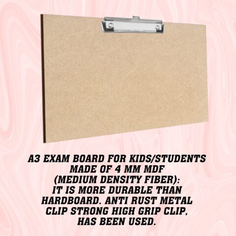 Crafty Worth |Plain MDF Clipboard Writing Pad | Exam Board for Kids/Students | | Examination Pad | Exam Pad | Writing Pad Multi Color |clip board A3 size - alternate view
