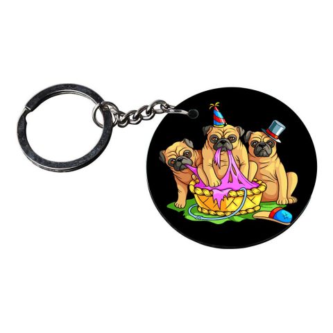 Crafty Worth | dog in basket keychain | keychain for car customized keychain with photo Printed Wooden Keychain| Circle Shape Set of 2 keyrings 2×2 inch - alternate view