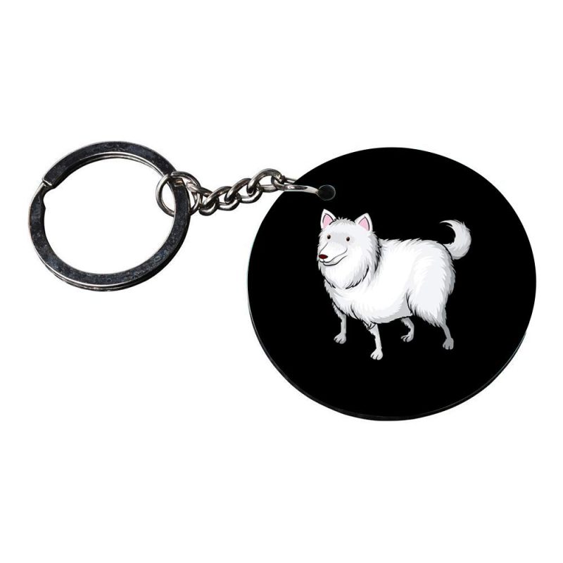 White Fluffy Dog Round Keychain