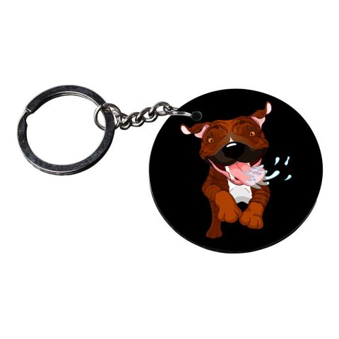 Happy Brindle Dog Round Keychain - alternate view