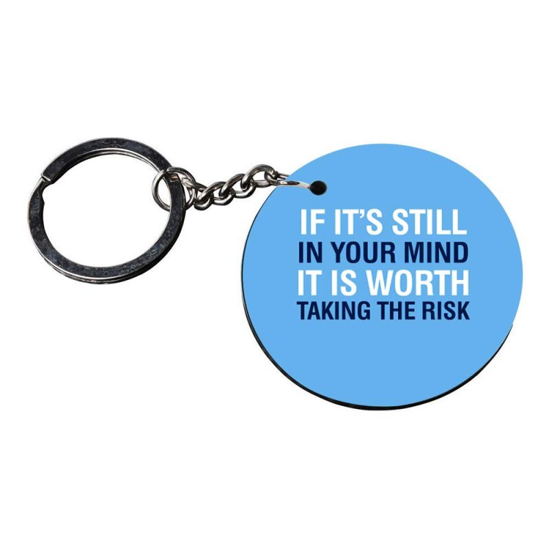 Risk Taker Round Blue Keychain