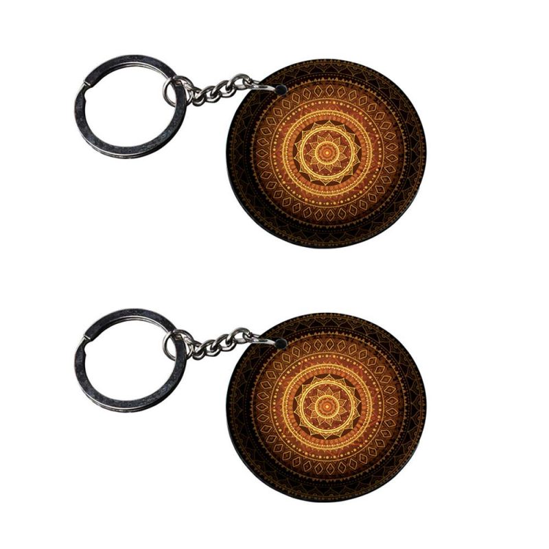 Golden Mandala Art Round Keychain