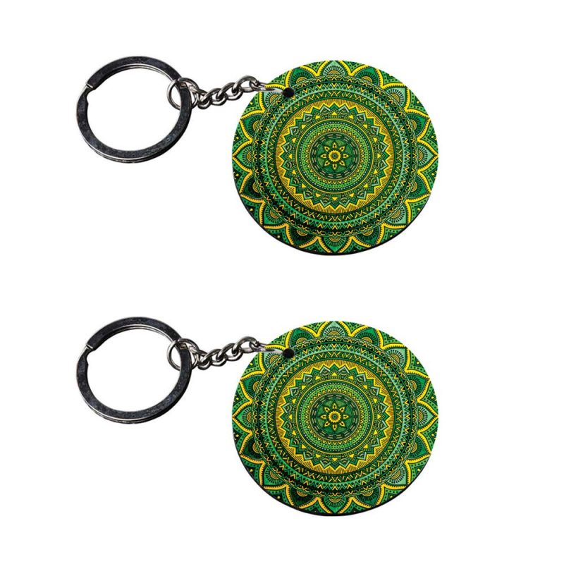 Green Mandala Round Printed Keychain