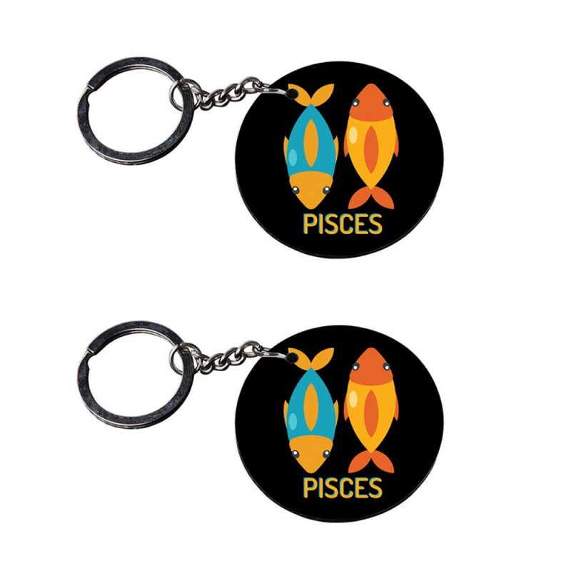 Pisces Zodiac Sign Round Keychain