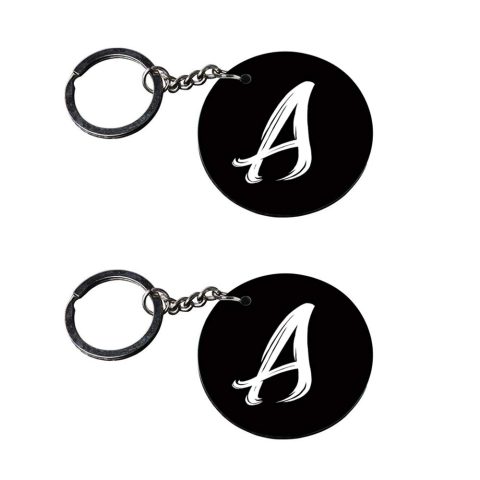 Crafty Worth | Alphabet A keychain | c keychain for door opening customized keychain with photo Printed Wooden Keychain| Circle Shape Set of 2 keyrings 2×2 inch
