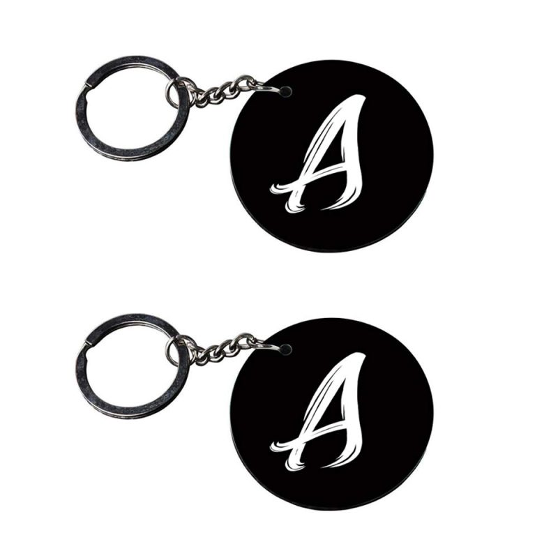 Crafty Worth | Alphabet A keychain | c keychain for door opening customized keychain with photo Printed Wooden Keychain| Circle Shape Set of 2 keyrings 2x2 inch