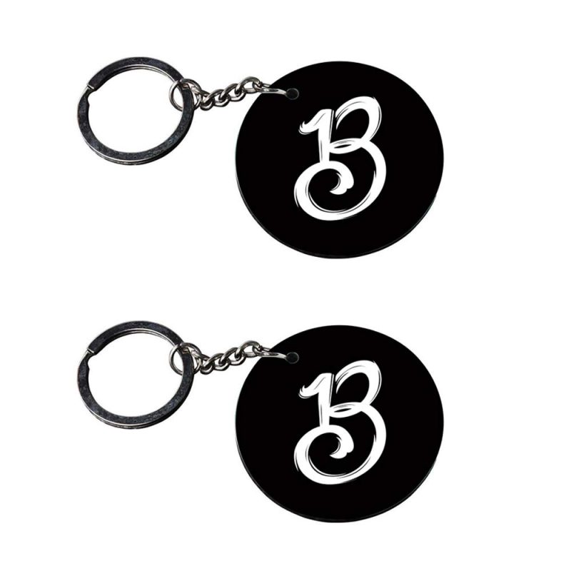 Round Black Alphabet B Keychain